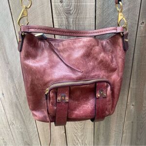 She+lo boho Burgundy Leather Shoulder crossbody Bag